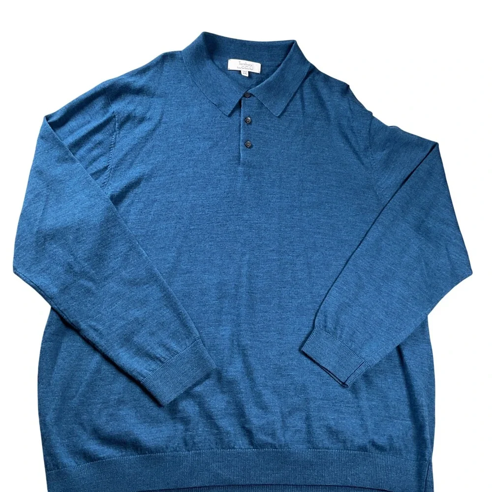 Turnbury Polo Sweater Mens XXL Blue Extra Fine Merino Wool Long Sleeve Knit